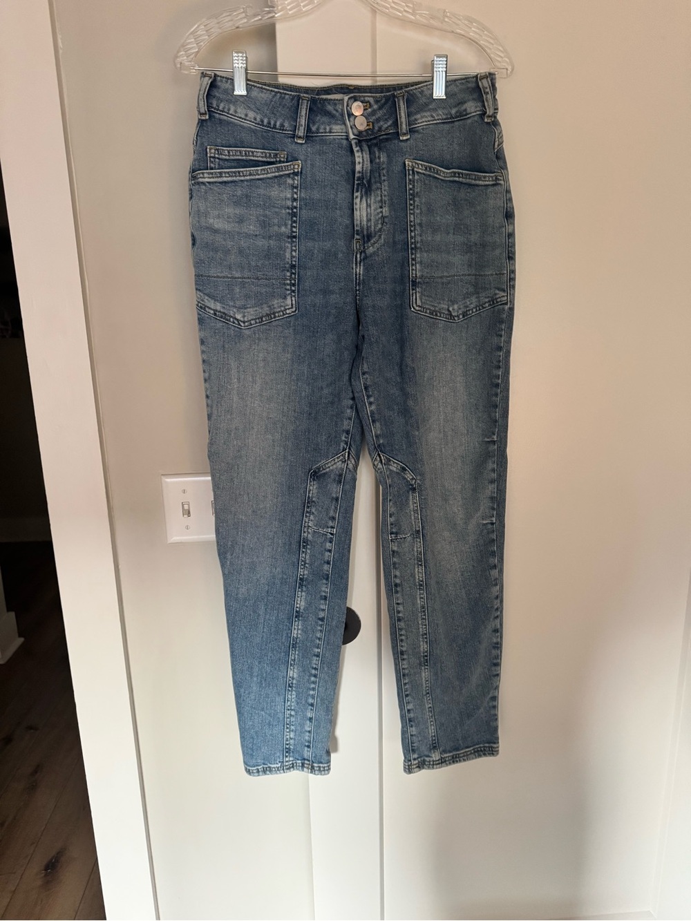 Pilcro Light Blue High-Rise Patch Pocket Jeans